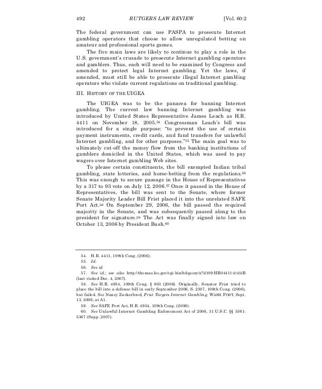 Federal unlawful internet gambling ban of 2006 condado plaza & casino